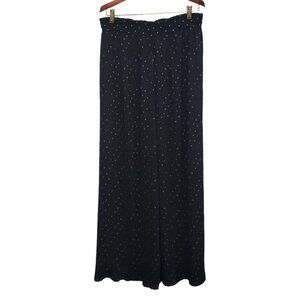 Pleated Sheer Wide Leg Pants Women's Size Medium Pull On Stars Black  Gold